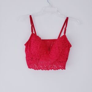 PINK Victoria's Secret Red Lace V-Neck Bralette Size Large Long Line